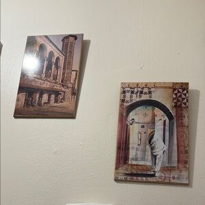 Brown and Cream Architectural Painting with Figure